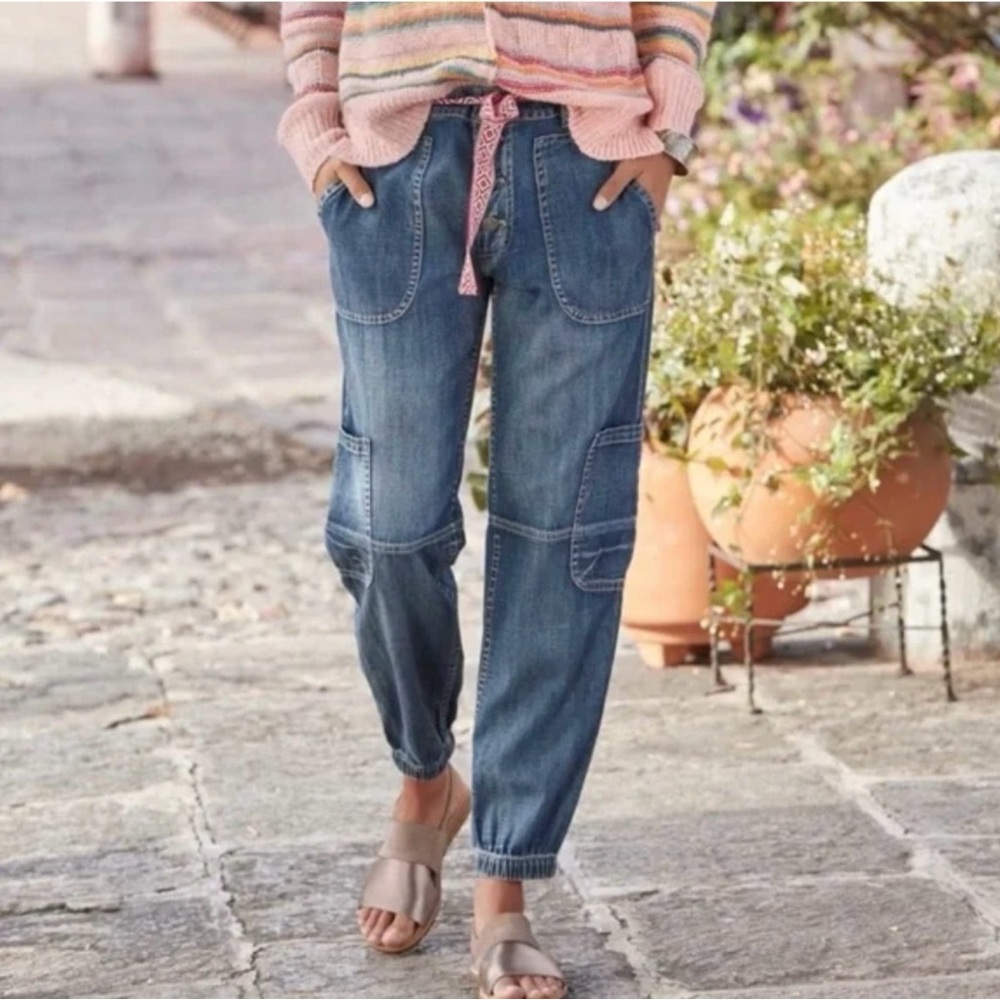 🦋Sundance Jolienne Lightweight Denim Jogger Cargo Pants Button Fly Size 2